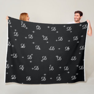 Couverture Polaire étoiles simples modernes en noir et blanc monogram