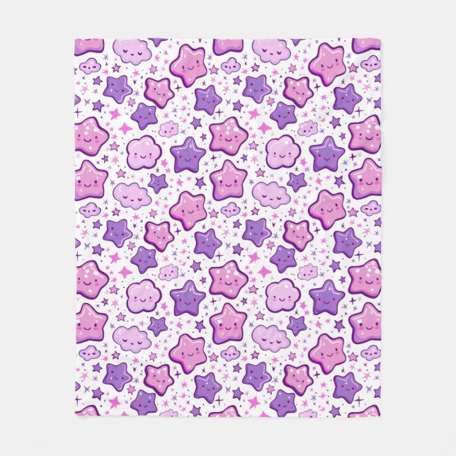 Couverture Polaire Étoiles violettes Cloud Kawaii Cute Blanche (Devant)