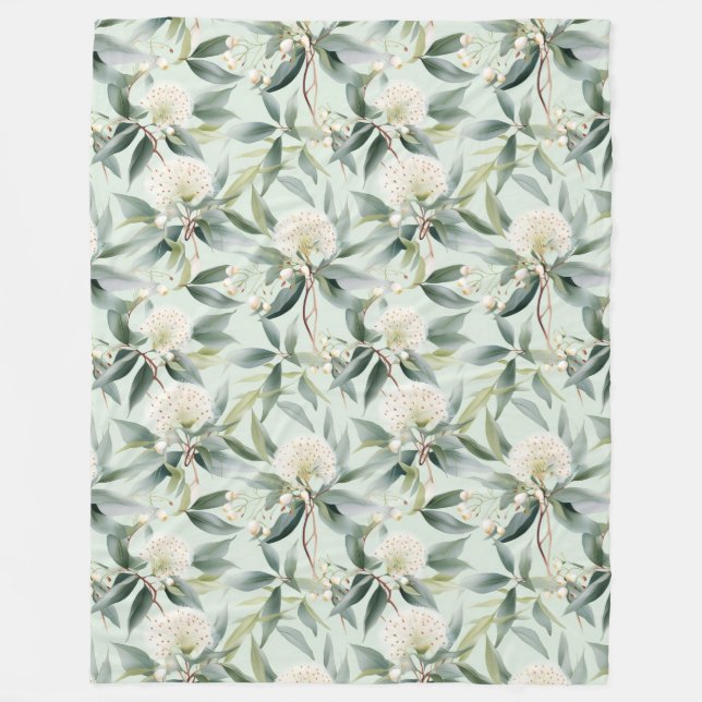 Couverture Polaire Eucalyptus Crème Sage Fleece Floral Jetez la couve (Devant)