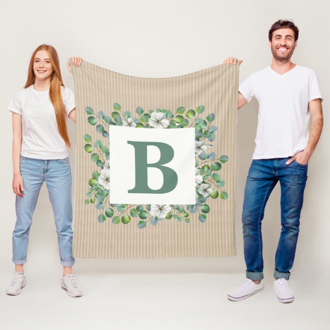 Couverture Polaire Eucalyptus Monogramme Blanche polaire (En situation)