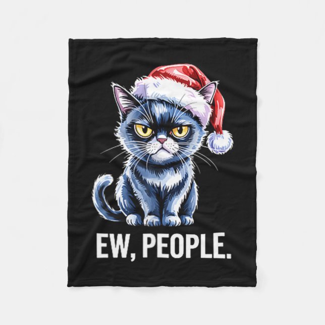 Couverture Polaire Ew People Black Cat Christmas Funny Introvert Holi (Devant)