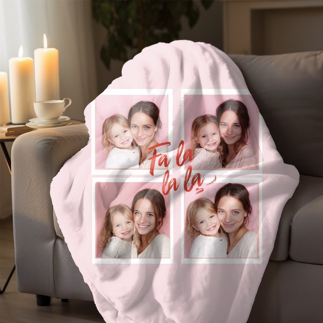 Couverture Polaire Fa La La La Blush Pink Christmas Photo Collage  (Créateur téléchargé)