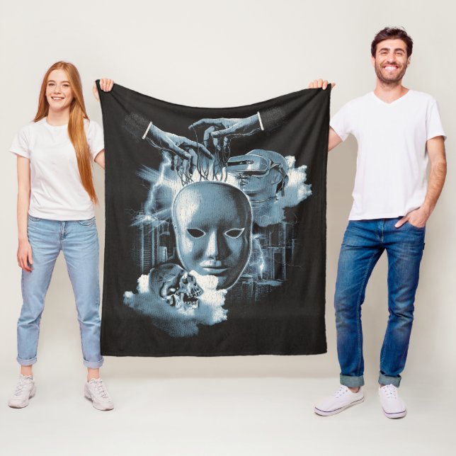 Couverture Polaire Faceless - Techno-Goth Streetwear Design (En situation)