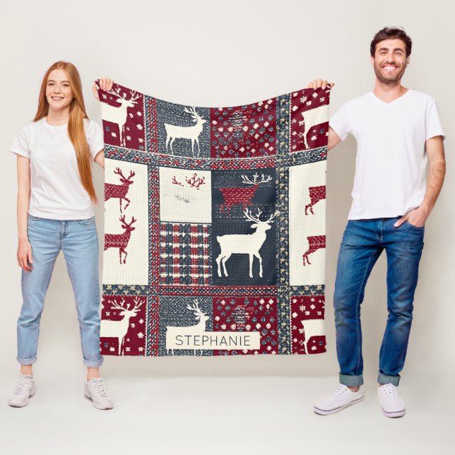 Couverture Polaire Fair Isle Patchwork | Renne rustique (2) (En situation)