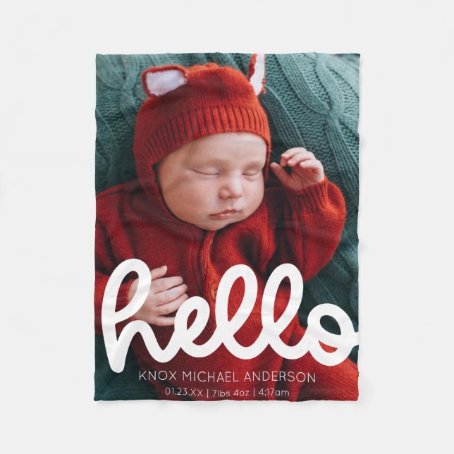 Couverture Polaire Faire-part de naissance moderne Hello avec photo (Devant)