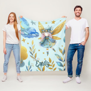 Couverture Polaire Fairy Birthday Turquoise Gold Rose Princess Fairyt