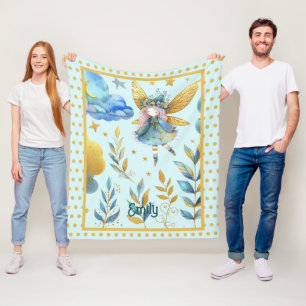 Couverture Polaire Fairy Birthday Turquoise Gold Rose Princess Fairyt