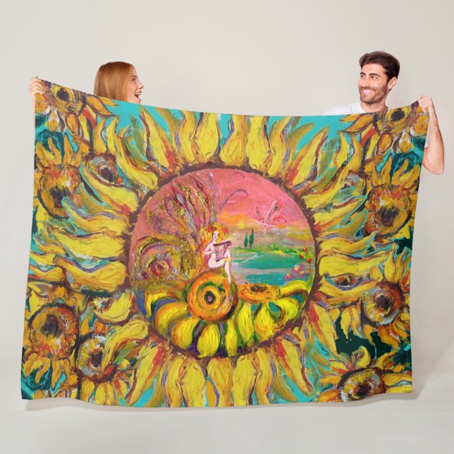 Couverture Polaire FAIRY OF SUNFLOWERS JOUER LYRA Imaginaire Floral (En situation)