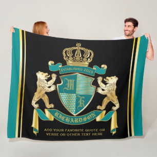 Couverture Polaire Faites votre propre armoiries Turquoise Emblème d'