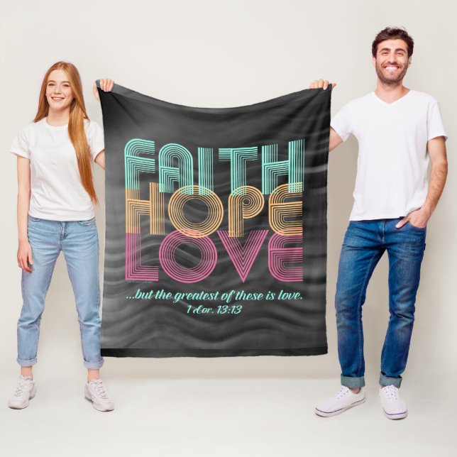 Couverture Polaire Faith Hope Love Christian Bible Verse Retro (En situation)