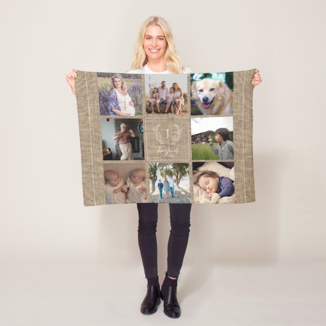 Couverture Polaire Famille 8 photo collage nom monogramme camouflage  (En situation)