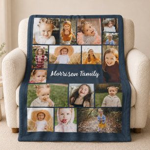 Couverture Polaire Famille Bleu Marine 16 Collage Photo