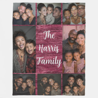 Couverture Polaire Famille Bourgogne Photo Collage Blanche Ceinture