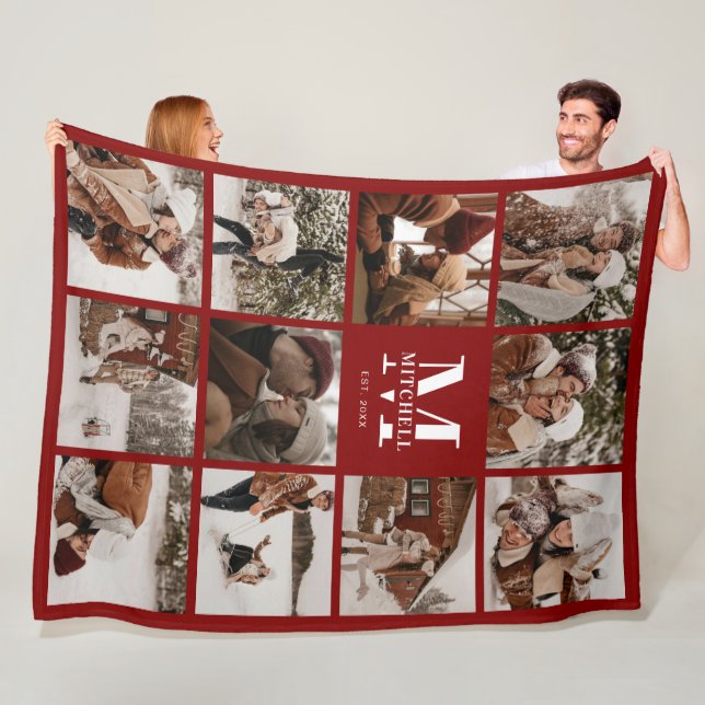 Couverture Polaire Famille Bourgogne Photo Collage Monogrammed Keepsa (En situation)