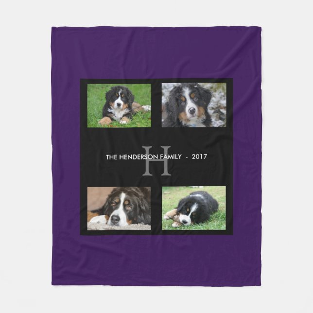 Couverture Polaire Famille d'animaux de compagnie violets monogramme  (Devant)