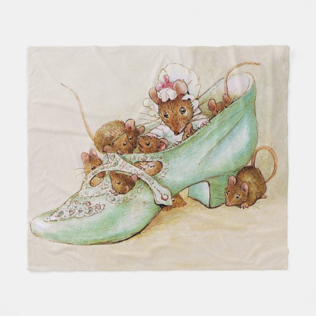 Couverture Polaire Famille de souris dans une chaussure par Beatrix P (Devant (Horizontal))