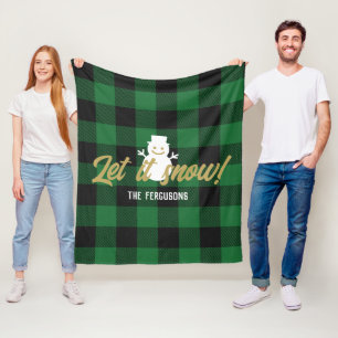 Couverture Polaire Famille Laisser neiger Noël Vert Buffle Plaid