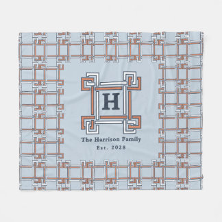 Couverture Polaire Famille Monogramme Ciel Bleu Terracotta Côtière