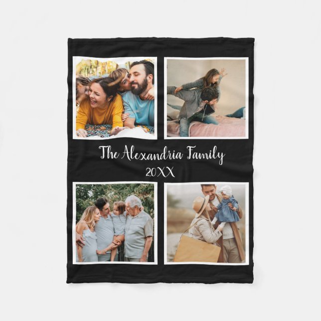 Couverture Polaire Famille personnalisée 4 photo collage modèle (Devant)