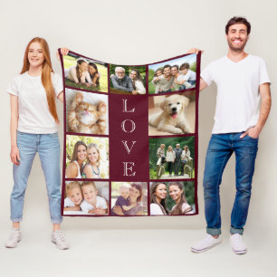 Couverture Polaire Family Love 10 Photo Collage Bourgogne