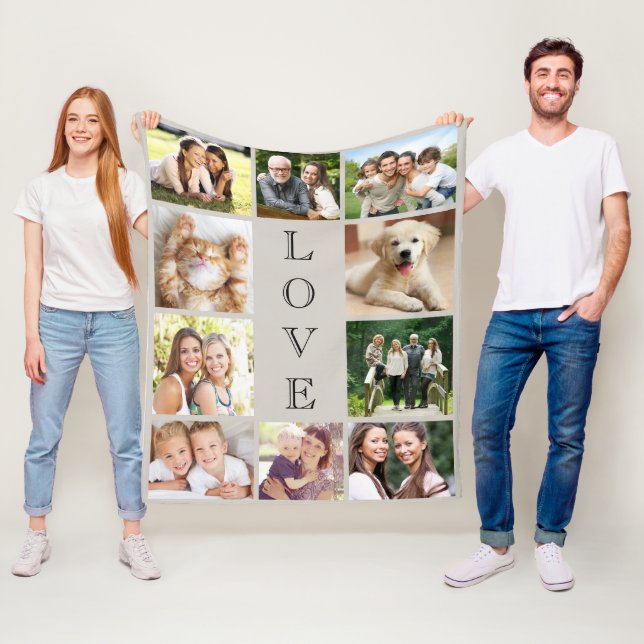 Couverture Polaire Family Love 10 Photo Collage Taupe (En situation)