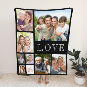 Couverture Polaire Family Love Photo Collage noir