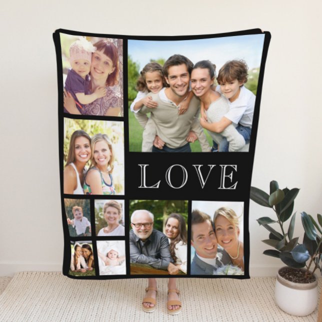 Couverture Polaire Family Love Photo Collage noir (Créateur téléchargé)