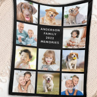 Family Personalized 11 Photo Collage Modern Black