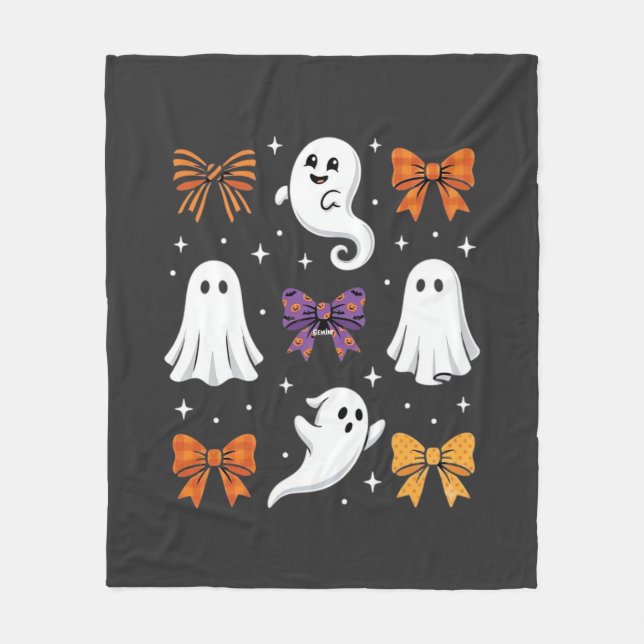 Couverture Polaire Fantôme Mignon avec Ruban Design Halloween_1 (Devant)
