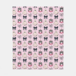 Couverture Polaire Fantômes, Citrouilles et vaches d'Halloween rose