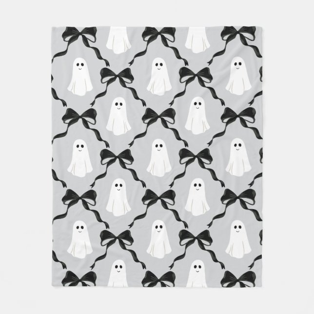 Couverture Polaire Fantômes mignons avec Coquette Black Bows Hallowee (Devant)