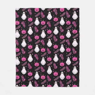 Couverture Polaire Fantômes Mignons et Citrouilles Roses Halloween