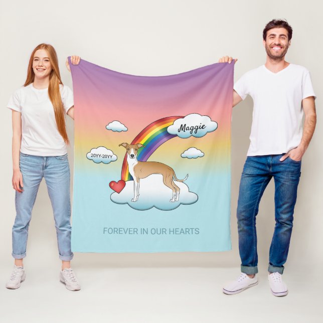 Couverture Polaire Faune Et Blanc Italien Greyhound Rainbow Memorial (En situation)
