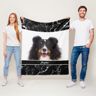 Couverture Polaire Faux Black Marble Look Custom Pet Modèle photo