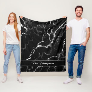 Couverture Polaire Faux Black Marble Texture Look Avec Texte Personna