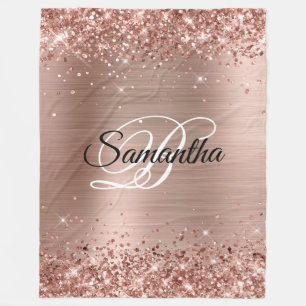 Couverture Polaire Faux Glittery Rose Gold Foil Fancy Monogramme