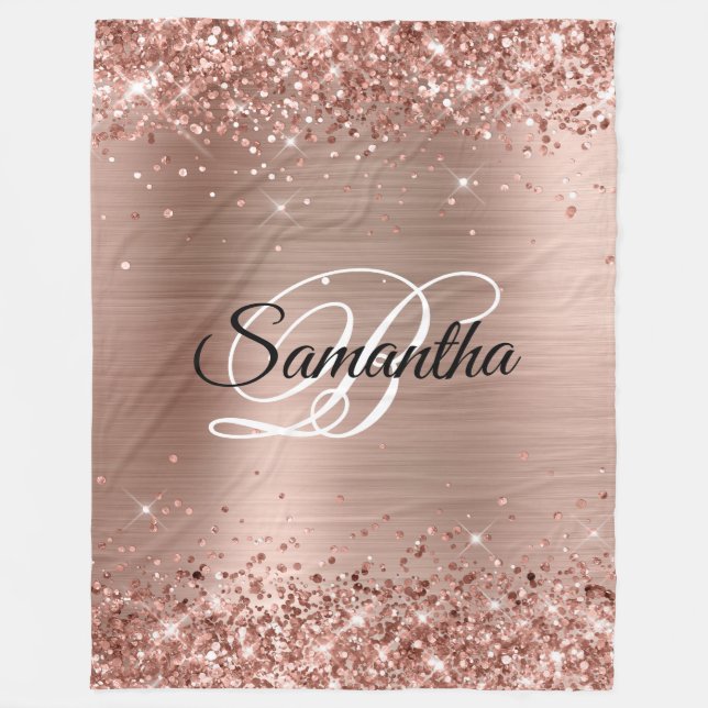 Couverture Polaire Faux Glittery Rose Gold Foil Fancy Monogramme (Devant)