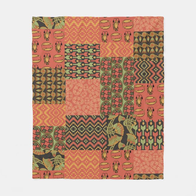 Couverture Polaire Faux Patchwork Tribal Égyptien Rouille (Devant)