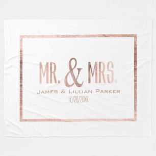 Couverture Polaire Faux Rose Gold M. et Mme Monogram Mariage