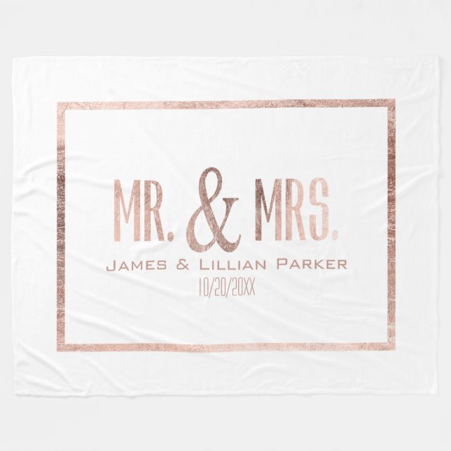 Couverture Polaire Faux Rose Gold M. et Mme Monogram Mariage (Devant (Horizontal))