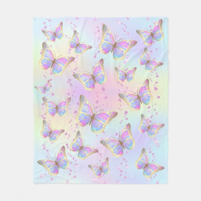 Couverture Polaire faux strass papillons pastel (Devant)
