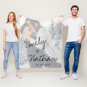 Couverture Polaire Faux Vellum Effet Mariage photo Date personnalisée