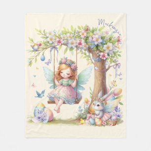 Couverture Polaire Fée de printemps de Pâques à l'aquarelle