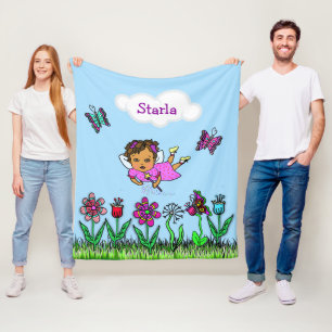 Couverture Polaire Fée personnalisée, Fleurs et Papillons Fille
