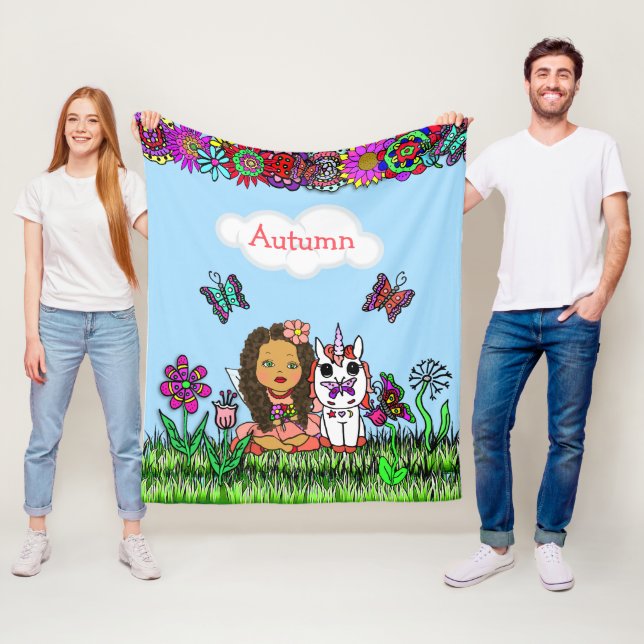 Couverture Polaire Fée personnalisée, Fleurs et Papillons Fille (En situation)