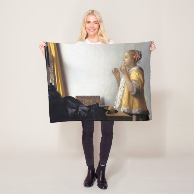 Couverture Polaire Femme avec collier de perles, Johannes Vermeer (En situation)