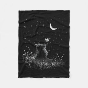 Couverture Polaire Femme Cottagecore Floral Papillon Chat Noir
