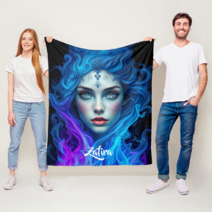 Couverture Polaire Femme mystérieuse émergeant de flammes bleues et v