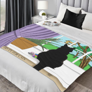 Couverture Polaire Fenêtre Chat noir regardant dehors