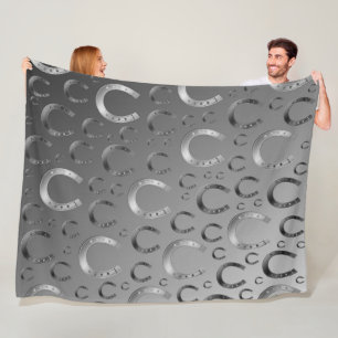 Couverture Polaire fer à cheval, argent, motif gris, chance, motif, g